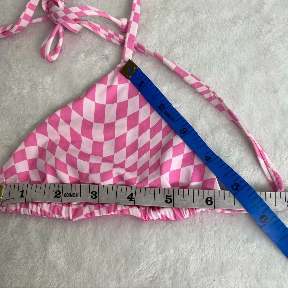 Frankie's Bikinis Pink Checkered Swimsuit Set Morrison Pattern Side-tie Bottoms